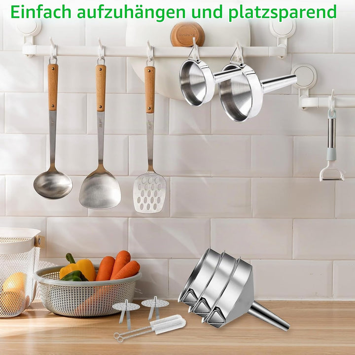 Gucass 7 Stk Edelstahl Trichter Set, Grosse Trichter Küche mit Griff, Marmeladentrichter mit Siebfil