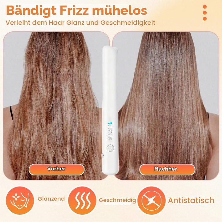 2 In 1 Mini Glätteisen Kabellos und Lockenstab, Hair Straightener, 4 Temperaturen, Wiederaufladbare