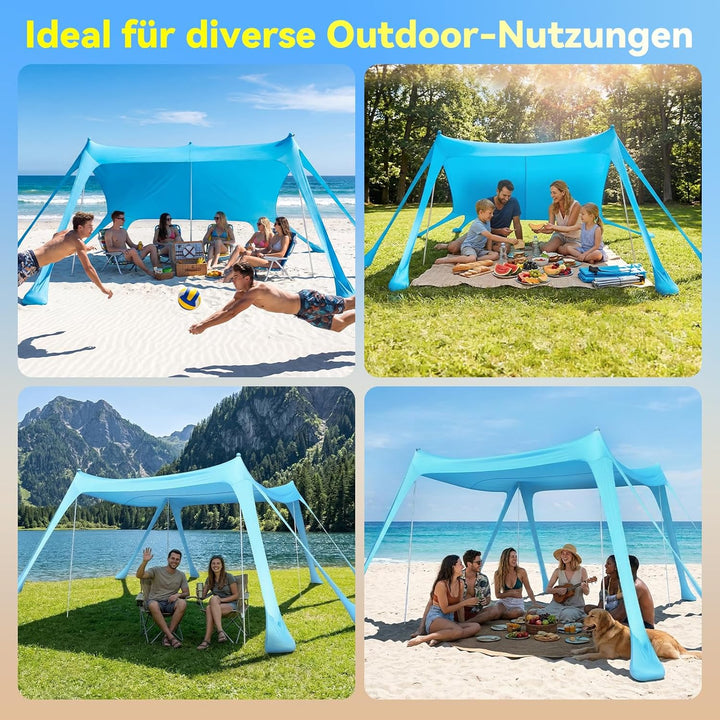 Purebox Strandzelt - Strand Sonnensegel mit UPF 50+, Einfacher Aufbau, mit 8 Sandsäcken, 10x10FT Son