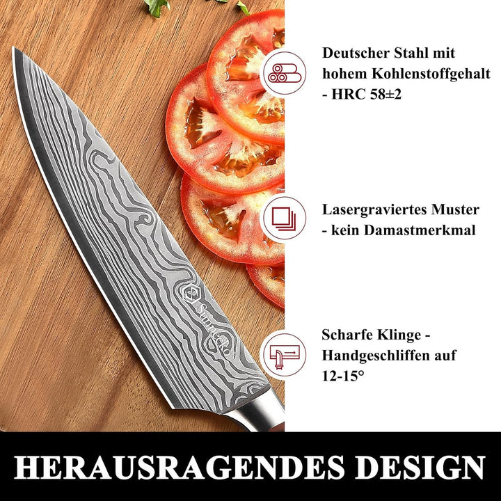 Sunnecko 20cm Kochmesser Deutschem Edelstahl Küchenmesser mit Pakkaholz Griff Allzweckmesser Küche S