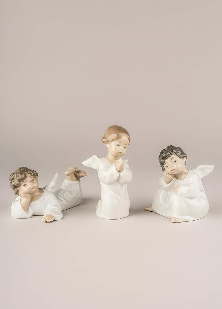 LLADRÓ Figur Nachdenklicher Engel. Engel. Porzellan. Niedliches Denken, Niedliches Denken