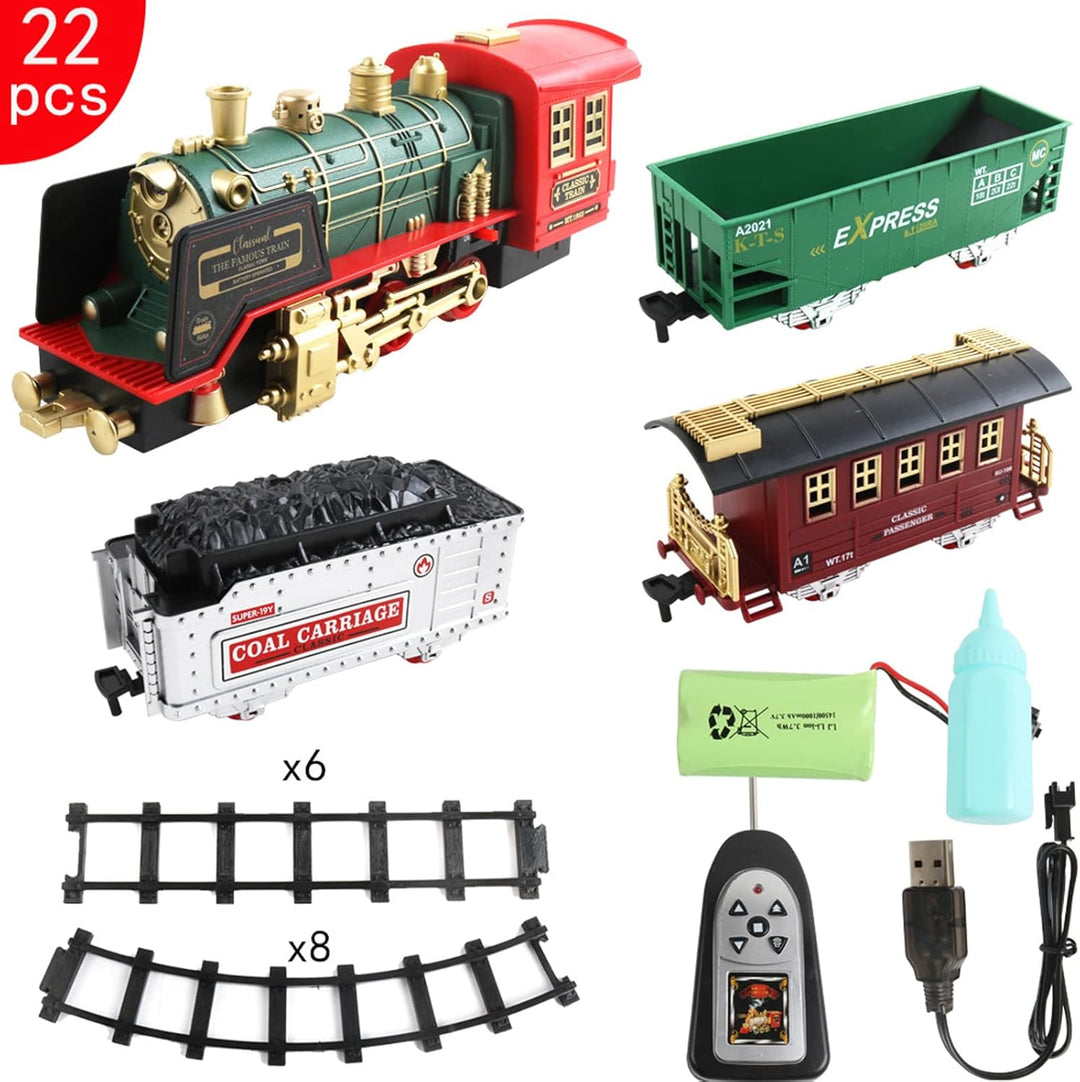 Srliya Weihnachtszug, Kinderspielzeugeisenbahnset mit Lichtern, Rauch und realistischen Geräuschen,
