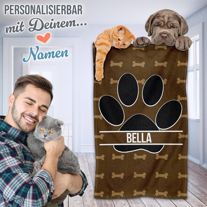 PR Print Royal Personalisiertes Hundehandtuch mit Name selbst gestalten - Hundepfote - Pfotentuch fü