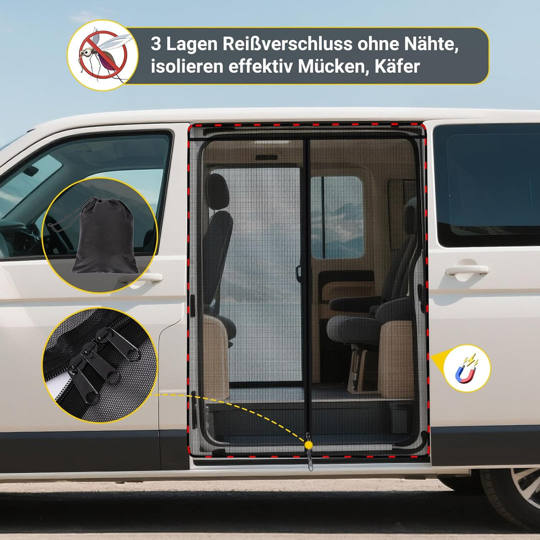 XCBYT Moskitonetz Auto Seitentür Kompatibel für VW T5 T6, Mitte Reissverschluss Fliegengitter Auto I