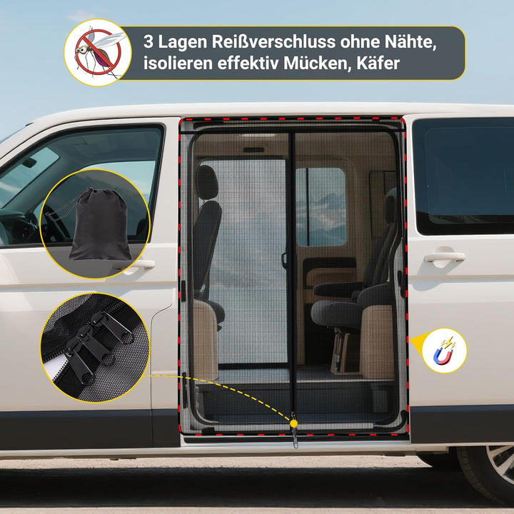 XCBYT Moskitonetz Auto Seitentür Kompatibel für VW T5 T6, Mitte Reissverschluss Fliegengitter Auto I