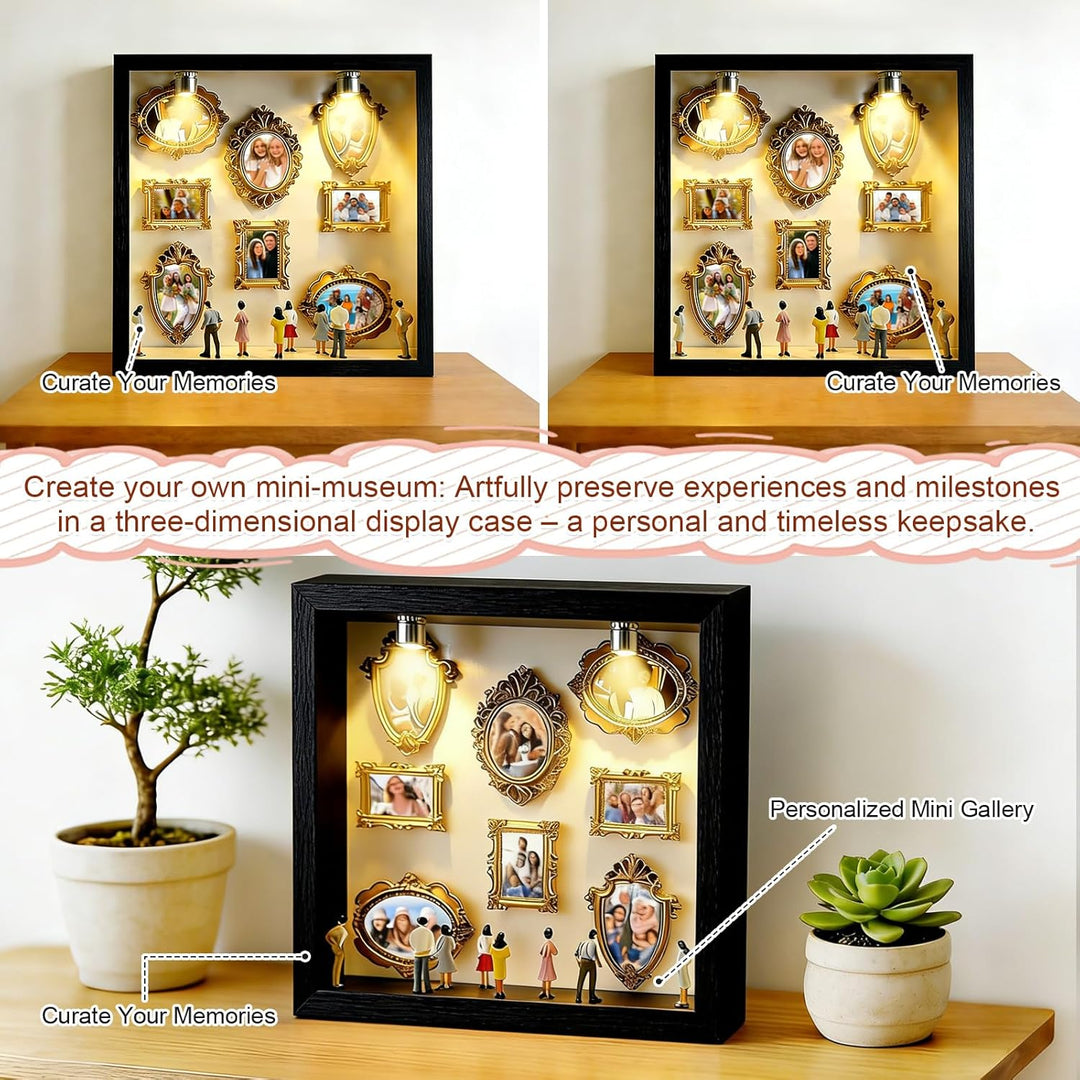 Mini Bilderrahmen Vintage, DIY Mini Museum Silhouette Box, Museum of Us - LED Licht, Figuren Mensche