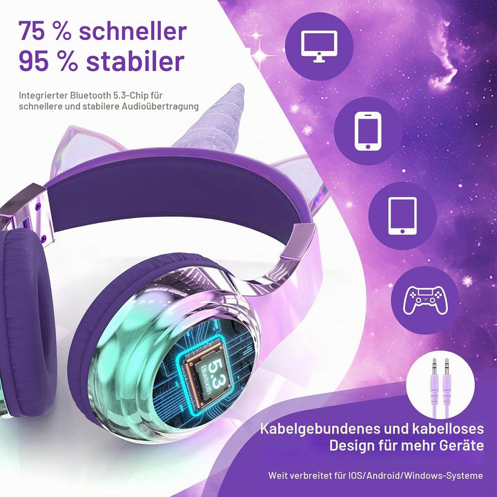 JYPS Bluetooth Kopfhörer Kinder, Metallisch Kabellose Kopfhörer Kinder Over Ear mit 74/85dBA Lautstä
