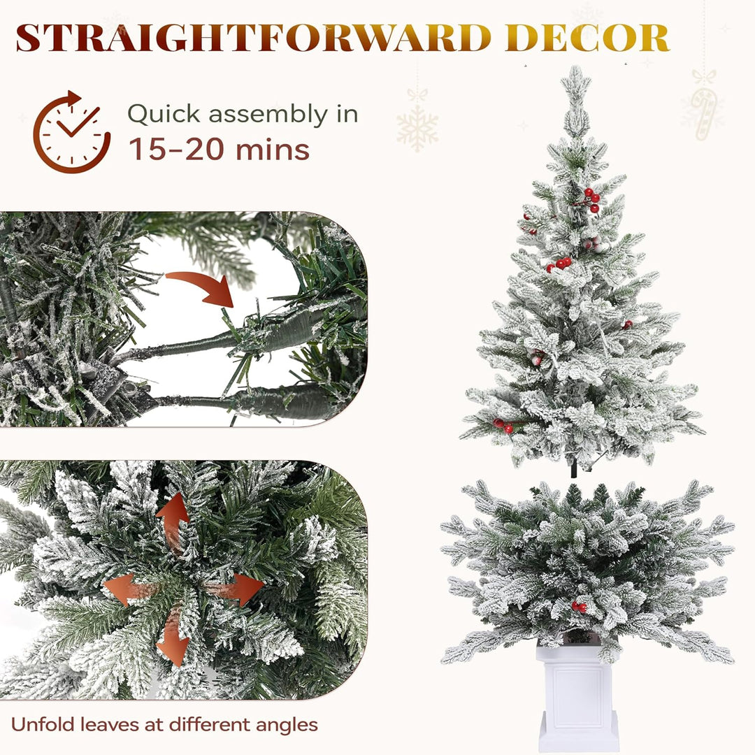 YITAHOME 140cm Vorgefertigter Künstlicher Weihnachtsbaum mit Beleuchtung, Schlanke Tanne mit 11 Rote