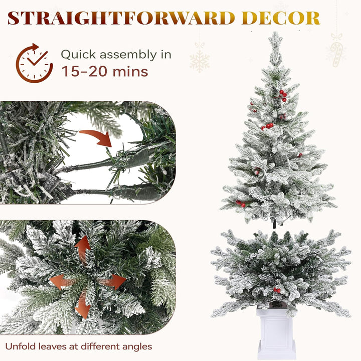 YITAHOME 140cm Vorgefertigter Künstlicher Weihnachtsbaum mit Beleuchtung, Schlanke Tanne mit 11 Rote