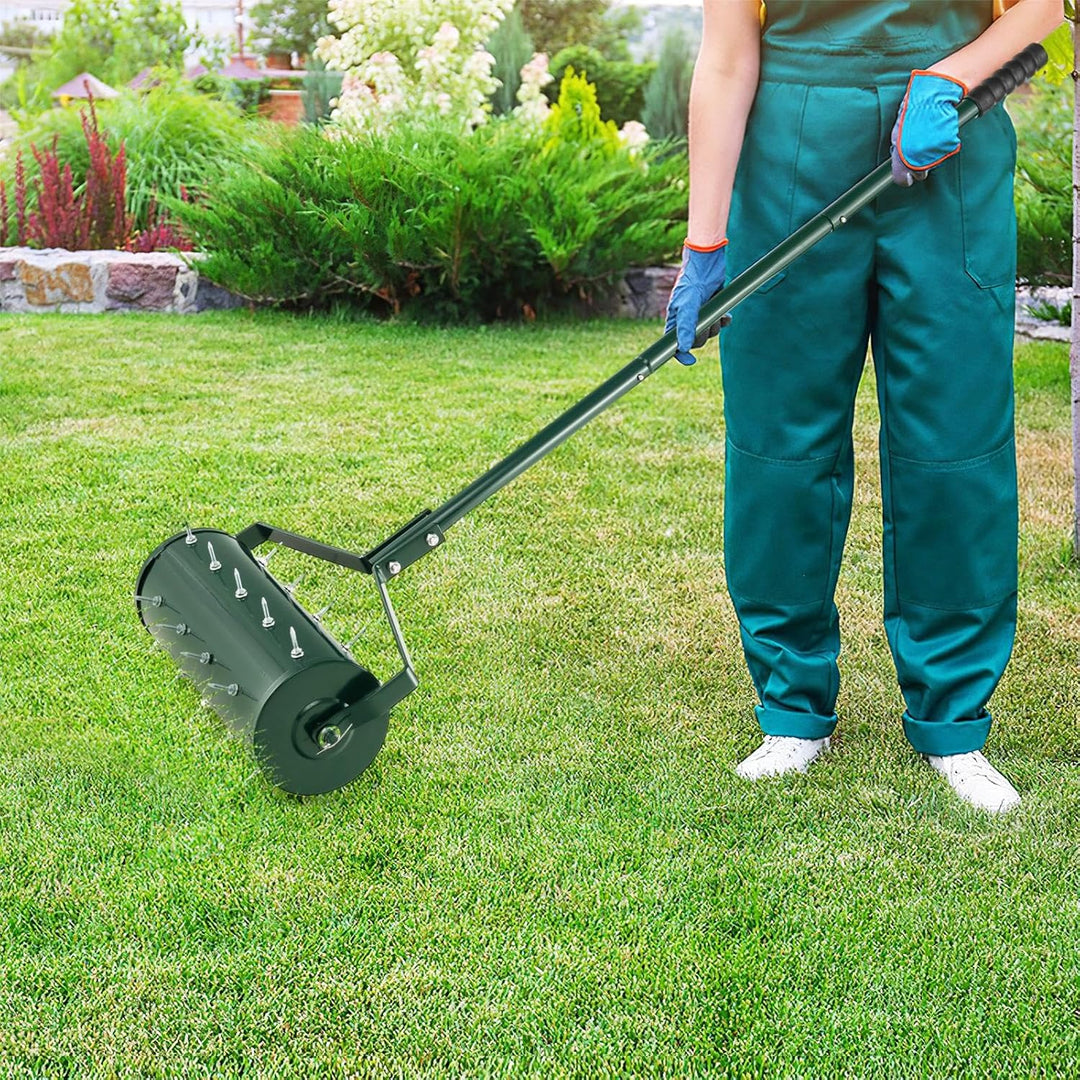 SOARS Rasenlüfter Walze, Rasenbelüfter mit 3,5cm Nägeln & Stiel, Handvertikutierer befüllbar, Garten