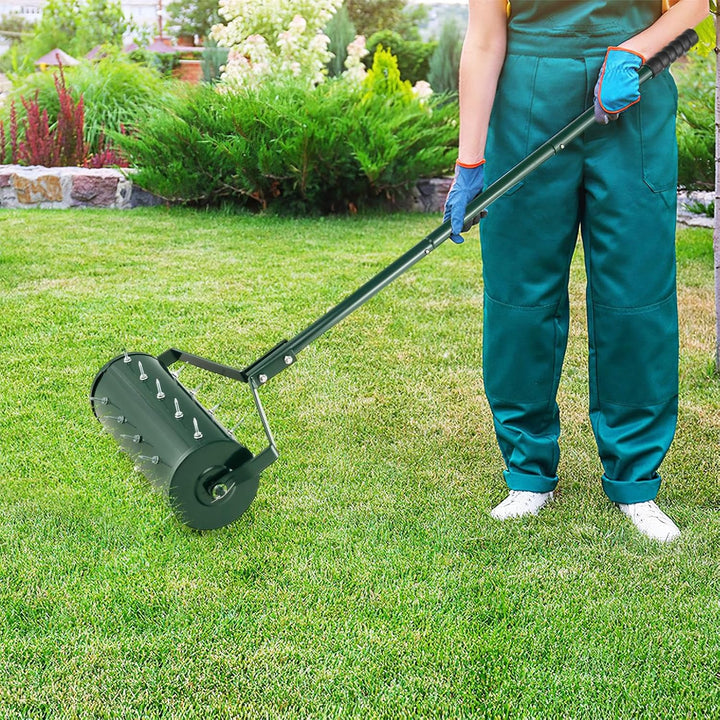 SOARS Rasenlüfter Walze, Rasenbelüfter mit 3,5cm Nägeln & Stiel, Handvertikutierer befüllbar, Garten