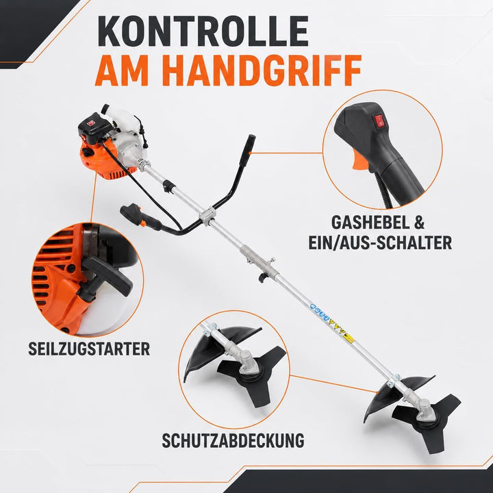 Benzin Motorsense Freischneider 42,7ccm, Rasentrimmer mit 6500 U/min | 2-Takt Motor Garten-Multitool