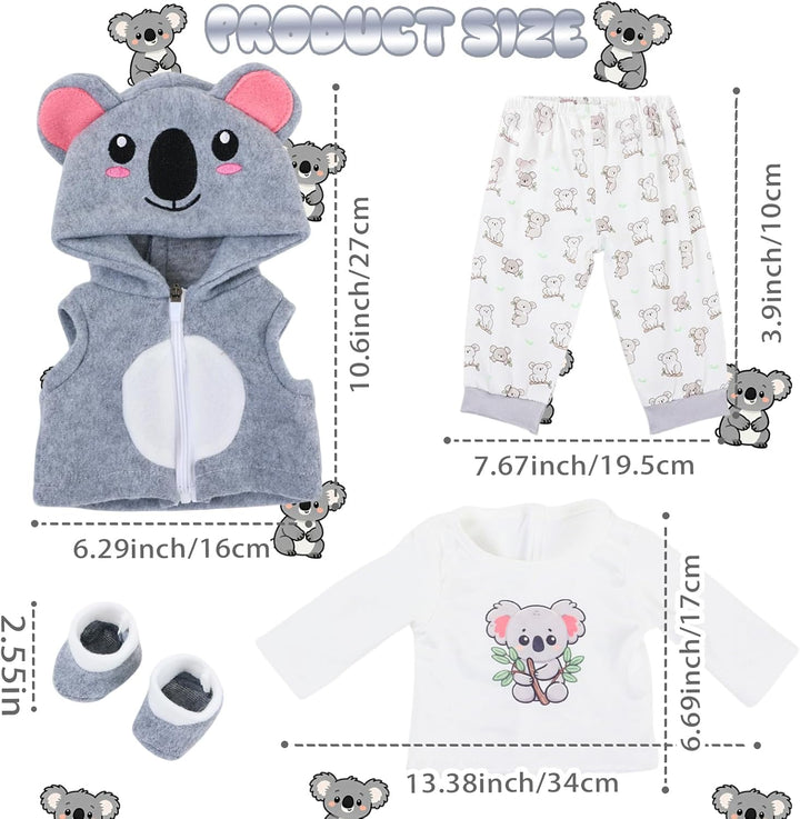 4 Stück Puppenkleidung für 14-18 Zoll Puppen, Tier Koala Kleidung Outfits 43cm mit Kapuzenweste Klei