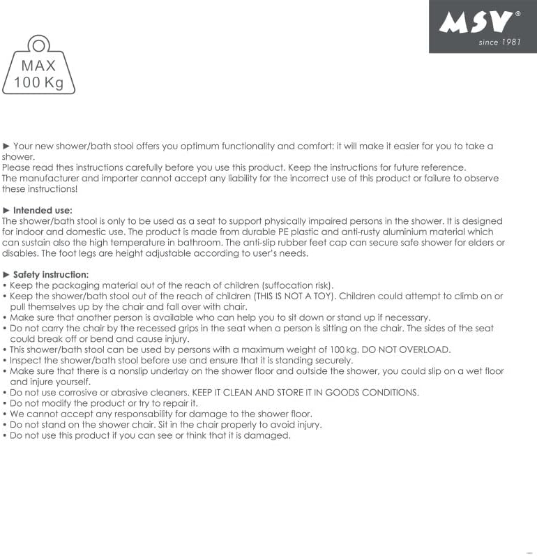 MSV Duschhocker, Aluminium, Polypropylen, Bunt