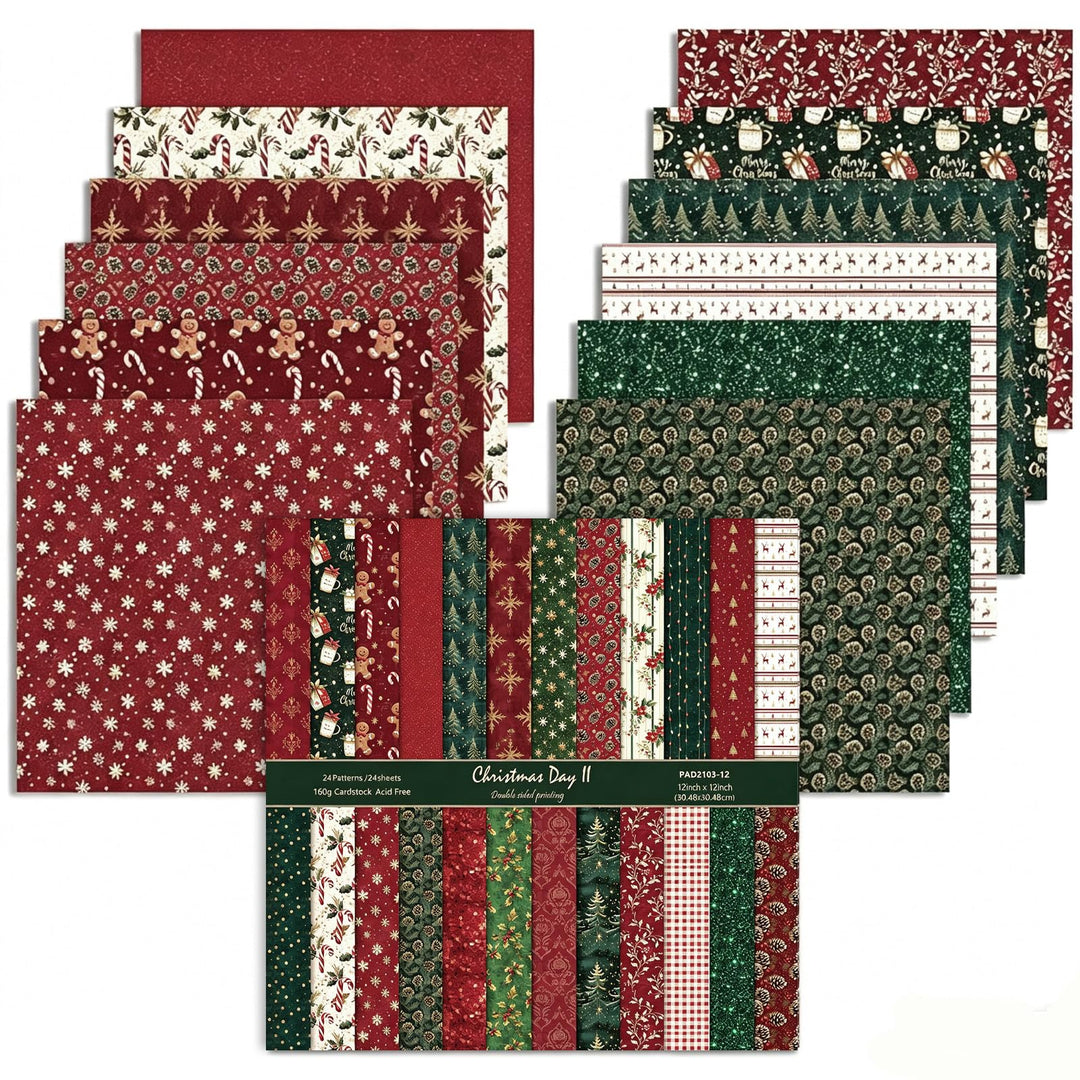 Scrapbook Papier, 24 Blätter Weihnachten Musterpapier, 24 Designs Doppelseitiges Bastelpapier, Motiv