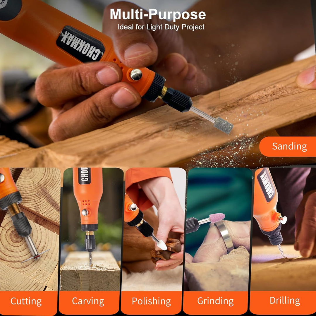 CHOKMAX Akku Multifunktionswerkzeug, 5-Gang-Schleifer-Kit mit 72 Zubehörteilen und Front-LED-Licht,