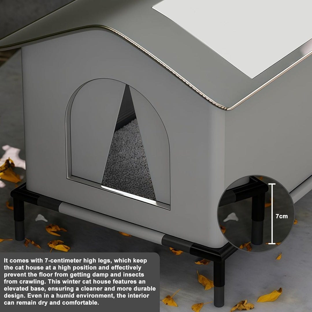 Katzenhaus für draussen Winterfest – Wasserdichtes warmes Katzenhaus mit erhöhter Basis und Isolieru