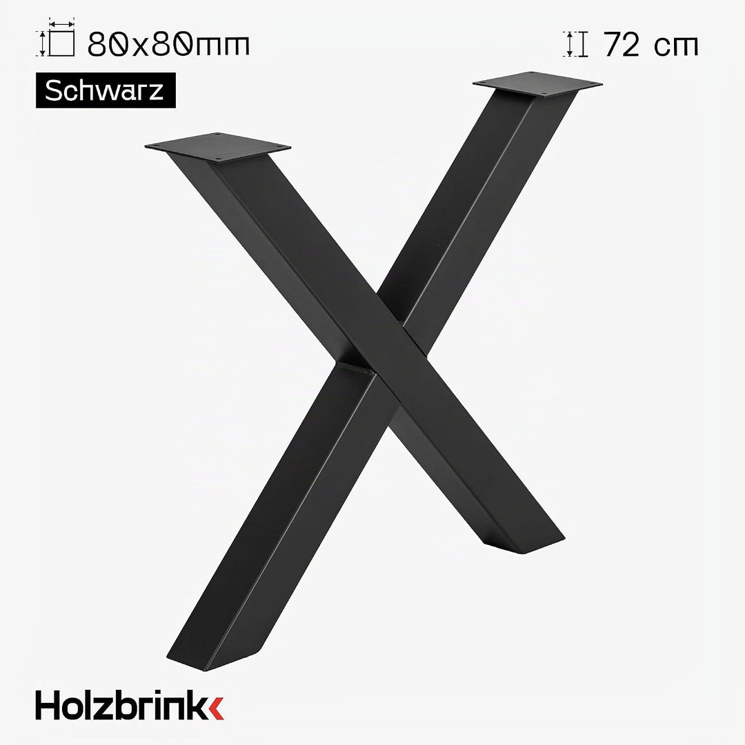 HOLZBRINK Tischkufen X-Form aus Vierkantprofilen 80x80 mm, x-förmiges Tischgestell 60x72 cm, Tiefsch