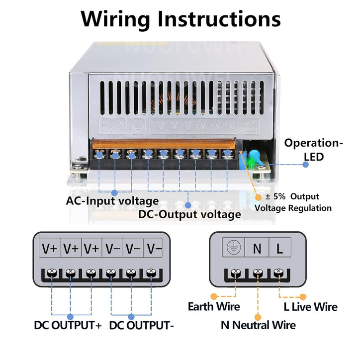 DC 36V 1200W Netzteil 230V AC auf DC 36V 33.4A Schalternetzteil Transformator Adapter Trafo 36Volt 3