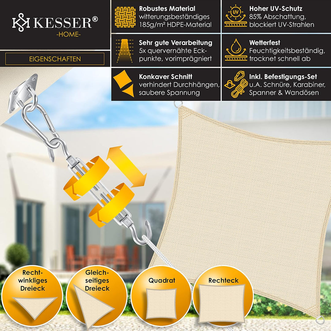 KESSER® Sonnensegel Sonnenschutz Windschutz | HDPE Gewebe | wasserabweisend &amp; windabweisend | Rechte