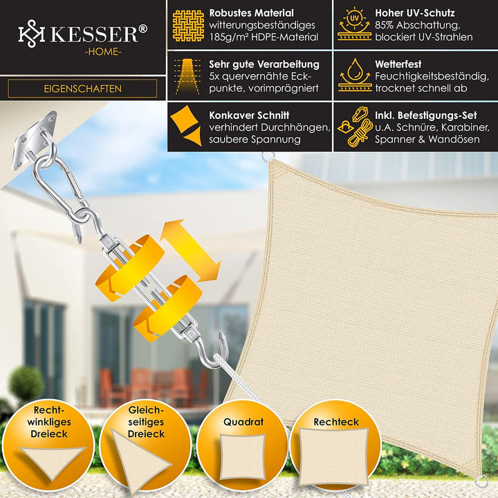 KESSER® Sonnensegel Sonnenschutz Windschutz | HDPE Gewebe | wasserabweisend &amp; windabweisend | Rechte