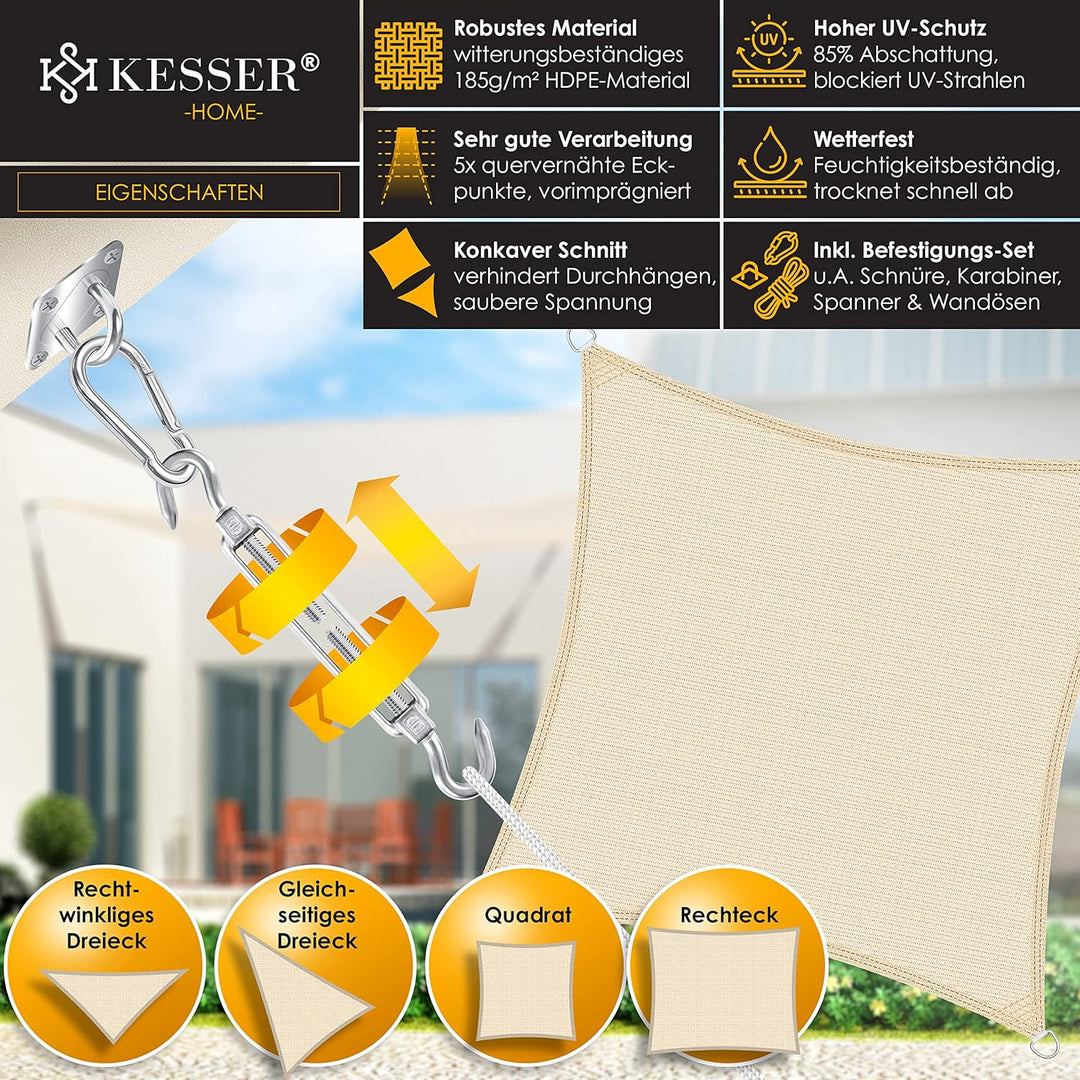 KESSER® Sonnensegel Sonnenschutz Windschutz | HDPE Gewebe | wasserabweisend & windabweisend | Rechte