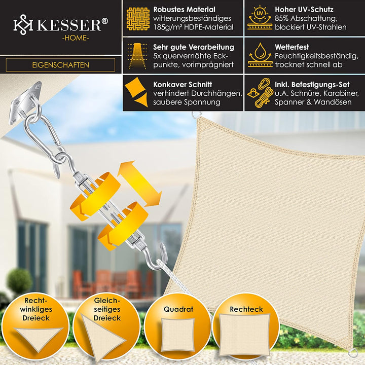 KESSER® Sonnensegel Sonnenschutz Windschutz | HDPE Gewebe | wasserabweisend & windabweisend | Rechte
