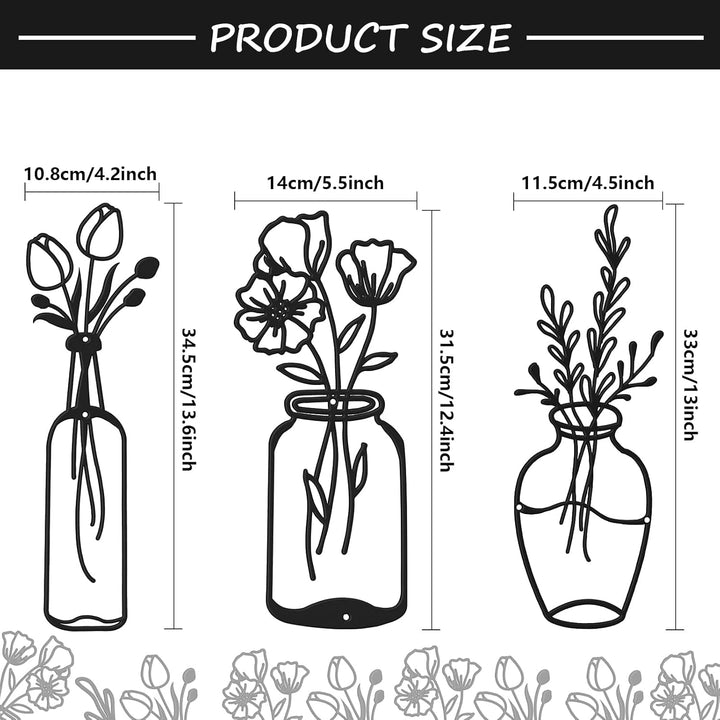 3 Stück Metall Blume Wanddekor Minimalistische Vase Wandkunst Schwarze Tulpe Draht Eisen Dekor Blume