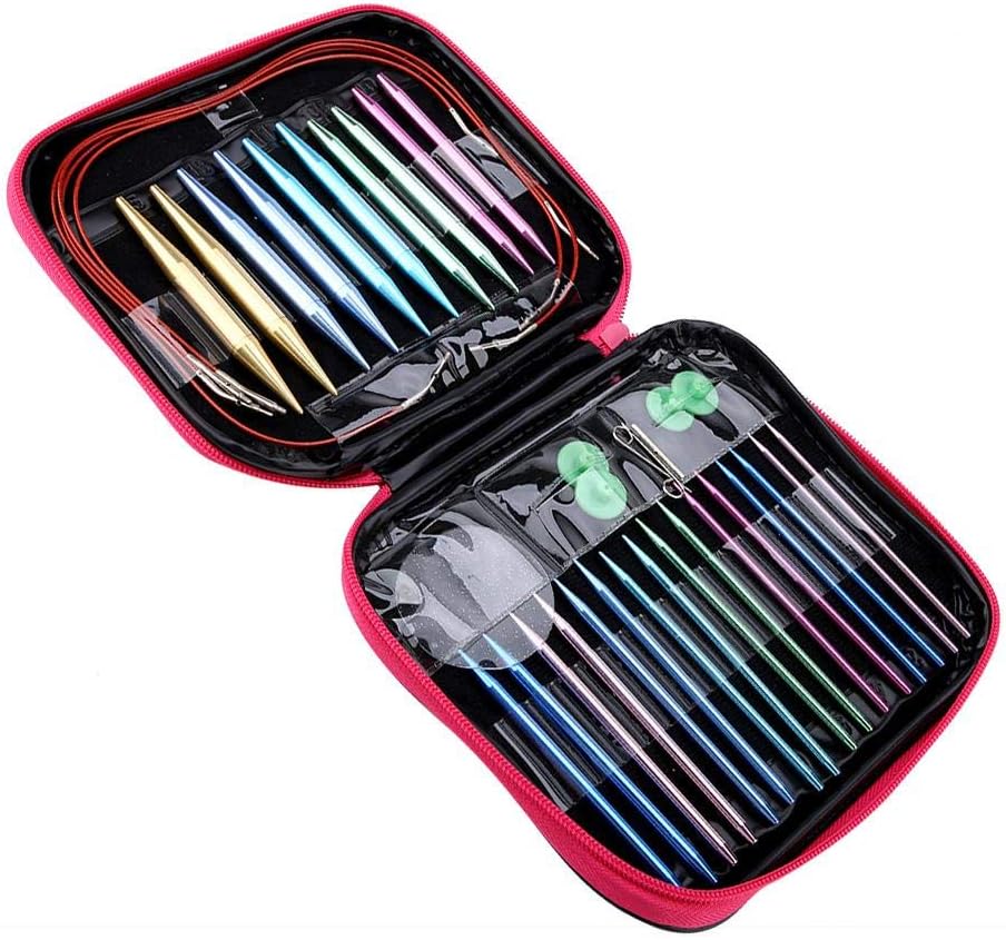HEEPDD Strick nadeln Set, Multicolor Aluminiumle gierung Austauschbare Nadeln Set Rund Strick nadeln