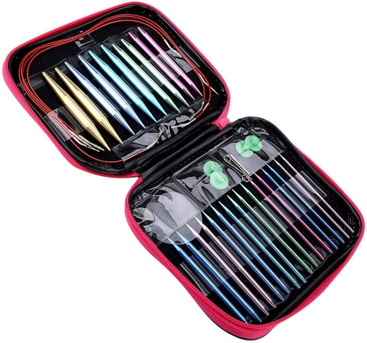HEEPDD Strick nadeln Set, Multicolor Aluminiumle gierung Austauschbare Nadeln Set Rund Strick nadeln