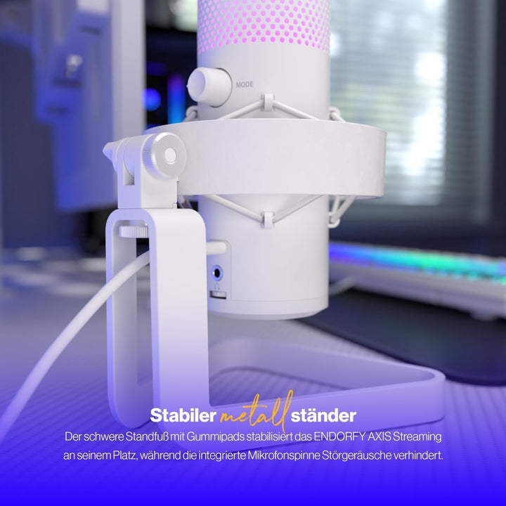 ENDORFY AXIS Streaming Onyx White, hochwertiges Mikrofon mit Kugelcharakteristik, RGB-Hintergrundbel