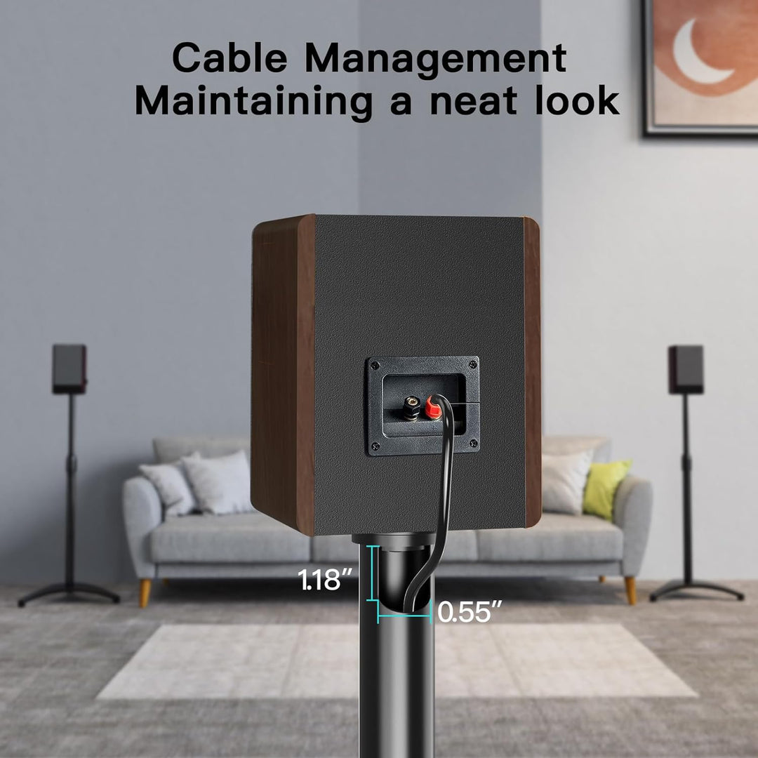PERLESMITH Speaker Stands Extend 30-45 Inch with Upgraded Cable Management, Hold Satellite, Small Bo