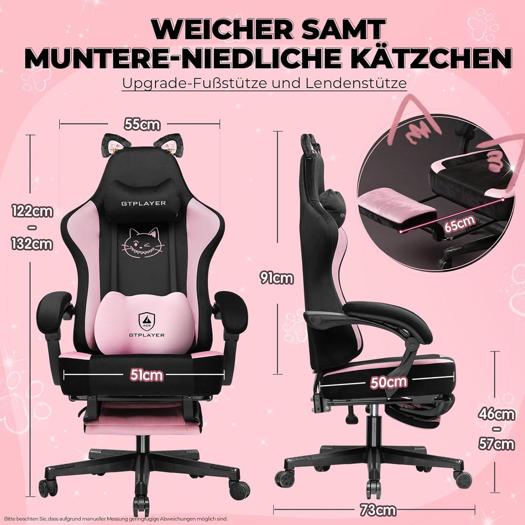 GTPLAYER Niedlicher Gaming Stuhl mit Samtstoff, Gaming Chair, ergonomischer Bürostuhl Gamer Stuhl mi