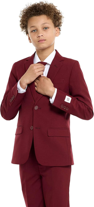 OppoSuits Anzug für Teenager-Jungen, Blazing Burgund, einfarbig - Abschlussball- und Hochzeitsfeier-