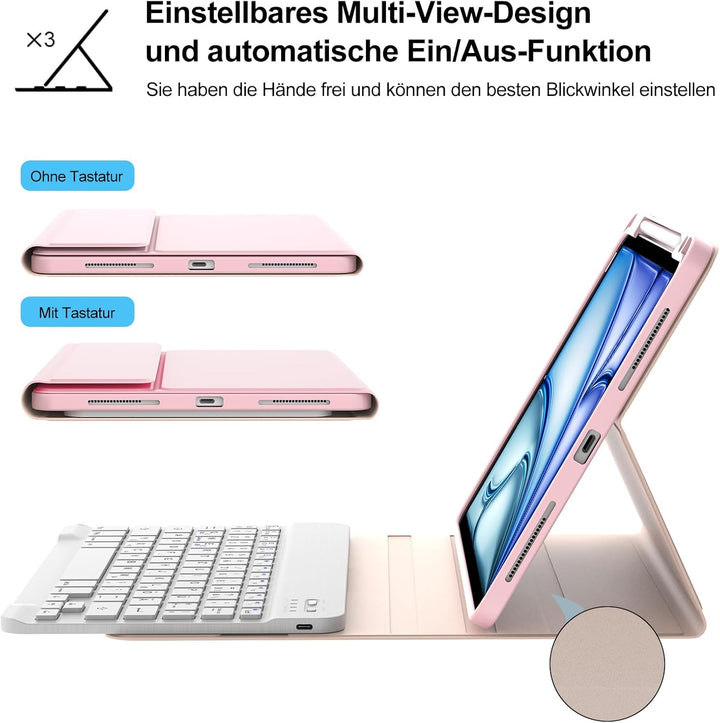 IVEOPPE Tastatur für iPad Air 11” M4 2026/M3 2025/M2 2024, Schutzhülle mit Stifthalter, Hülle mit Bl
