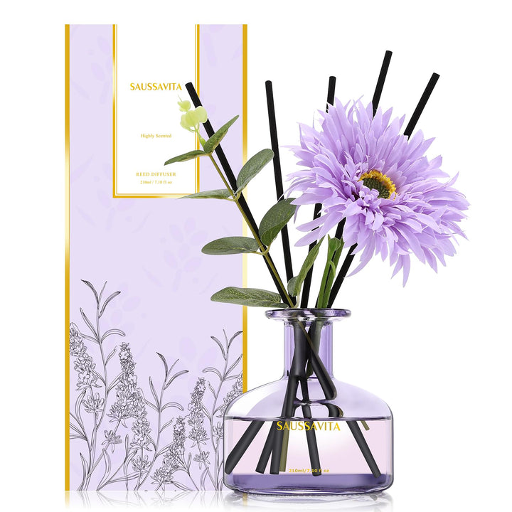 Blume Raumduft Diffuser 120 Tage für Büro Lavendelfelder Duft Aroma Diffuser mit 7 Duftstäbchen, Nat
