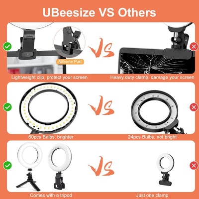 UBeesize Ringlicht Laptop, 6''Ringleuchte mit Stativ&Clip, Videokonferenz Licht 5 Beleuchtungsmodi/5