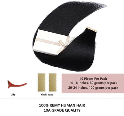 HotLulana Tape Extensions Echthaar Jet Schwarz Skin Weft Extensions echthaar 100% Natürliche Echthaa