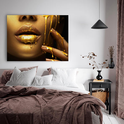 wandmotiv24 Leinwand-Bild Gold Collection, Grösse 60x45cm, Querformat, Frau in Gold, tropfende Farbe