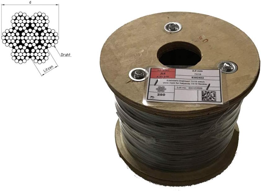 Drahtseil 4mm 25 Meter Edelstahl 7X19 EN 1.4401 weich A4 NIRO, Nirosta 25 Meter Drahtdurchmesser 4mm
