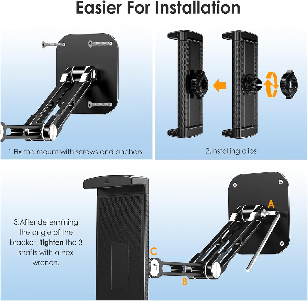 Lucrave Tablet Wandhalterung, Aluminium ausziehbare iPad Wandhalterung, mit 360° drehbarer Basis ein
