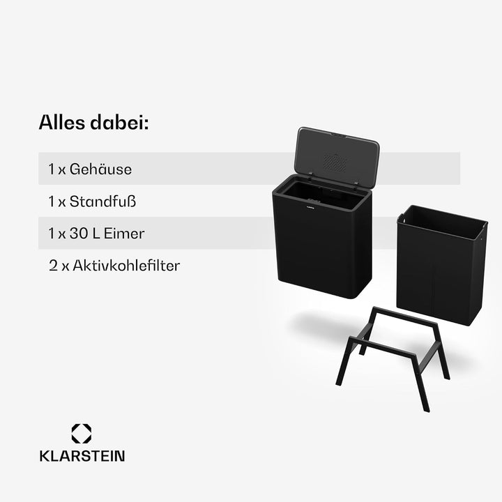 Klarstein Yuma Mülleimer - 30L Abfalleimer mit Geruchsfilter, Druckknopf, Herausnehmbarer Inneneimer