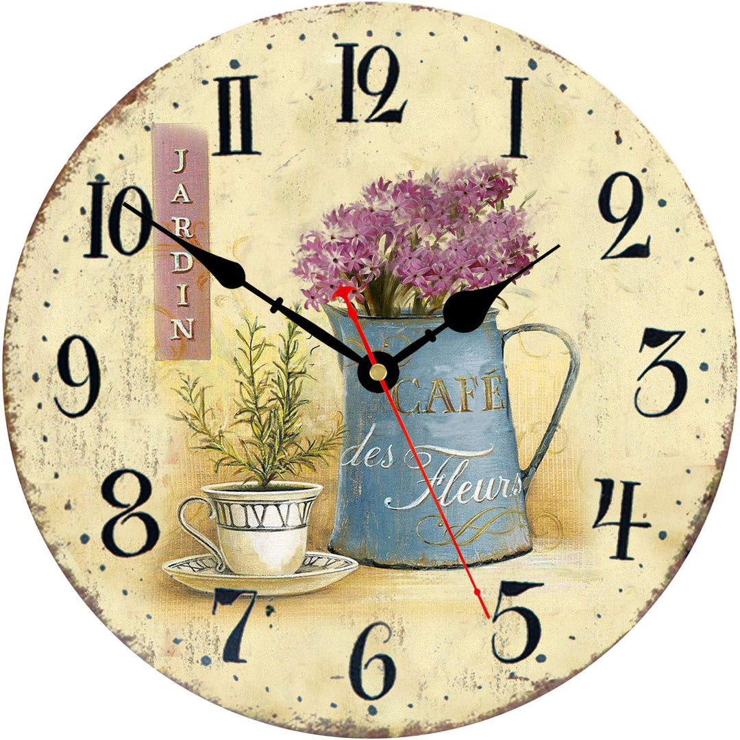 Toudorp 8 Zoll Wanduhr Französisch Retro Blumen Muster Hölzerne Wanduhr Leise Nicht Ticken Batterieb