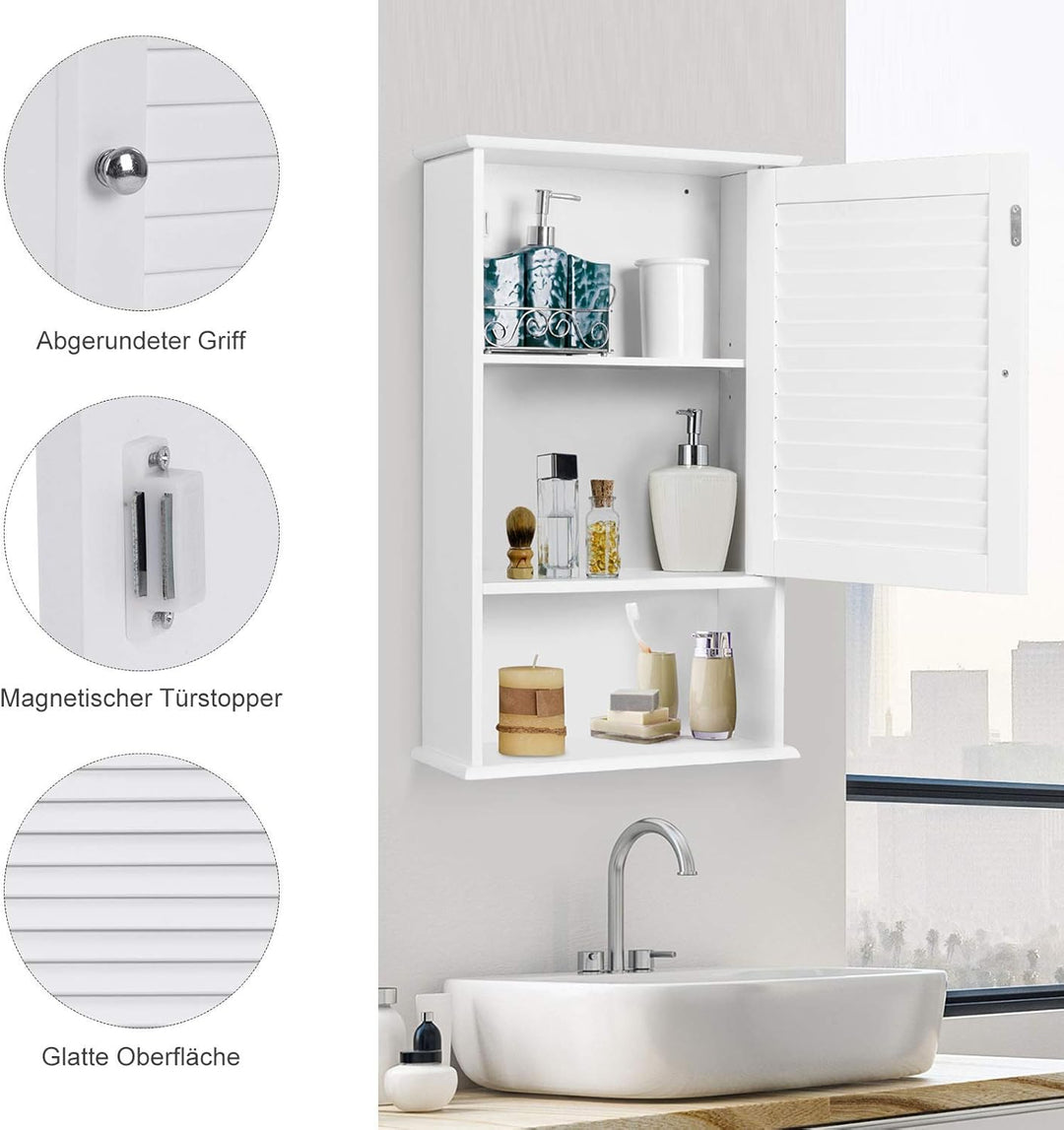 GOPLUS Hängeschrank weiss, Badezimmerschrank mit verstellbarem Fächer & Ablage, Badschrank, Küchensc