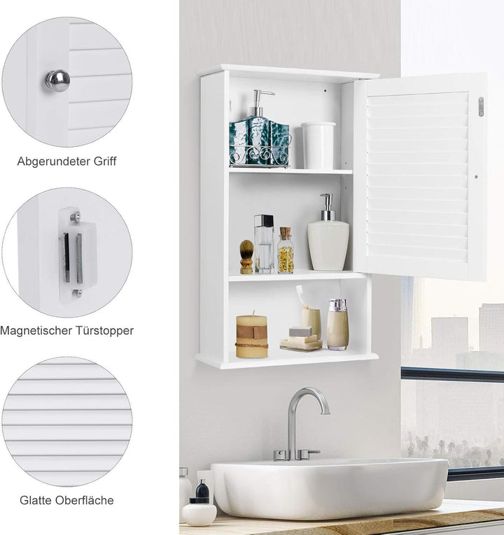 GOPLUS Hängeschrank weiss, Badezimmerschrank mit verstellbarem Fächer & Ablage, Badschrank, Küchensc