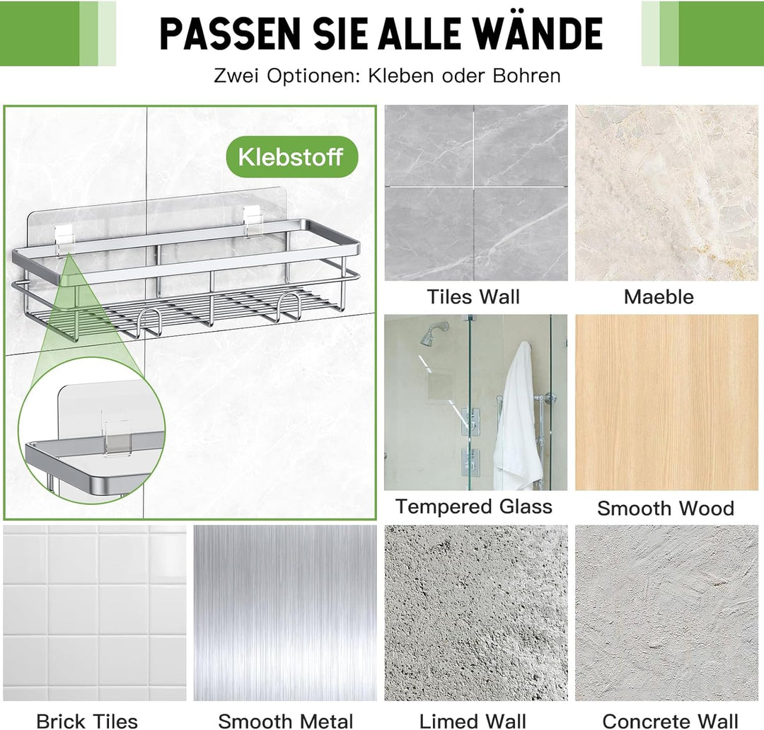 Uamector Duschablage ohne Bohren - Duschregal - Rostfrei Badezimmer Regal - Badregal Shampoo Halteru