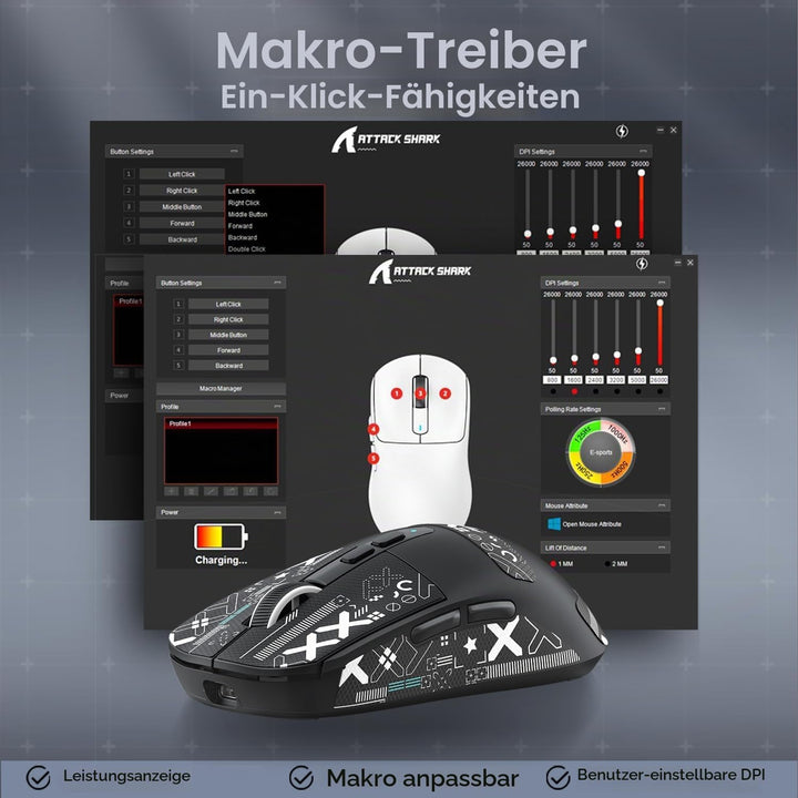 ATTACK SHARK X6 49g SUPERLIGHT Maus mit magnetischer Ladestation, PixArt PAW3395 Gaming-Sensor, BT/2