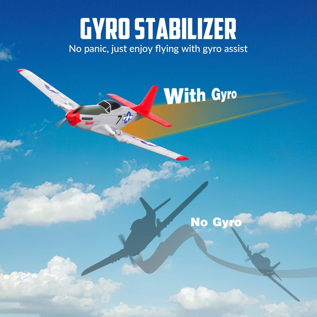 volantexrc RC Flugzeug P51D Mustang, 2CH 2,4GHz ferngesteuertes Flugzeug mit 2 Batterien und 6-Achse