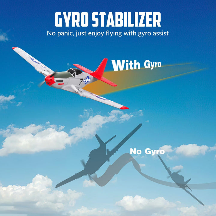 volantexrc RC Flugzeug P51D Mustang, 2CH 2,4GHz ferngesteuertes Flugzeug mit 2 Batterien und 6-Achse