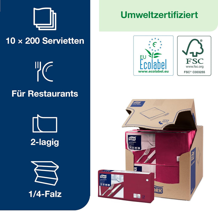 Tork 477213 Lunchservietten Bordeauxrot / 2-lagige Servietten für kleine Gerichte &amp; Snacks / Advance